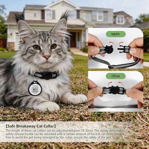 3 Pack Reflective Cat Collars with QR Code ID Tags, Breakaway Safety Nylon Cat Collars with Bell & Charms, Smart Pet ID with Online Profile, Adjustable Kitten Collars, Mixed Colors (3 Collars)