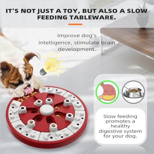Dog Puzzle Toy Dogs Brain Mental Stimulation Mentally Stimulating Puzzles Feeder Toys Puppy Treat Food Dispenser Advanced Level 2 in 1 Game for Small/Medium/Large Aggressive Chewers Breed Red A