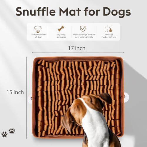 FunFurry Snuffle Mat for Dogs, Dog Puzzle Mat, Interactive Dog Toys for Enrichment,Sniff Mats with Non-Slip Backing,Suitable for Breeds and Sizes of Dogs (Brown, 17" X 15")