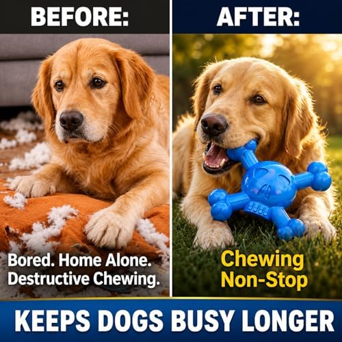 Dog Chew Toy for Small & Medium Dogs – Durable Nylon Dog Toy for Aggressive Chewers, Interactive Dog Toy to Keep Dogs Busy, Multi-Angle Chewing Design for Boredom Relief, Blue, Bacon Flavor