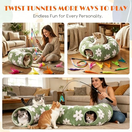 Cat Tunnel Bed with Interactive Cat Toys - Cat Tunnels for Indoor Cats