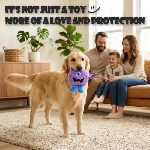 Monster Plush Squeaky Dog Toy Crinkle Dog Chew Toy for Small Medium Large Dogs, Purple