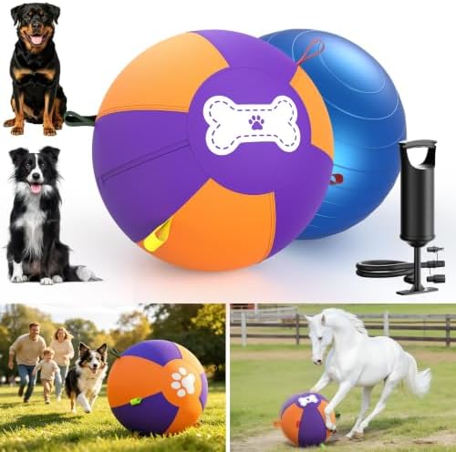 3.0 Upgraded Herding Ball for Dogs - 25" Heavy-Duty Interactive Dog Toy,Reinforced Oxford Cover & Loops,Thick PVC Bladder,Fast Pump,Outdoor Herding Toy for Border Collie,Australian Shepherd