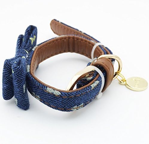 Small Dog Costume Collar - Plaid Bowtie Kitten Bandana Collar for Halloween - Teacup Yorkie Chihuahua Clothes Outfits Accessories, Adjustable (Navy Note Bow Tie, 8.7 to 11-Inch)