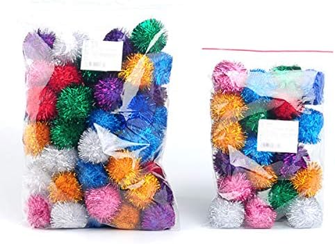 VOVIGGOL 20 Pack 2 Inches Sparkle Balls for Cats, Large Size, Glitter Pom Poms Fuzzy Balls for Cats, Kitten Indoor Assorted Color Random