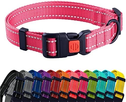 Reflective Dog Collar, Quick-Release Buckle (Pink, 7-11 Inch (New))