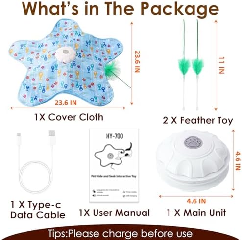 Interactive Cat Toys for Indoor Cats, USB Rechargeable Hide and Seek Automatic Feather Moving Kitten Toy with 2 Replaceable Wands, 3 Modes, 5-Min Auto-Sleep & Realistic Bird Sounds(Fish)
