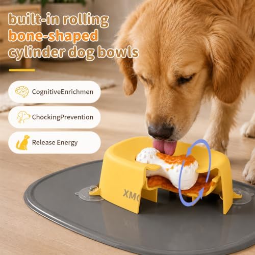 Dog Lick Bowl Slow Feeder with Rolling Log & Suction Base,Yellow,Mat