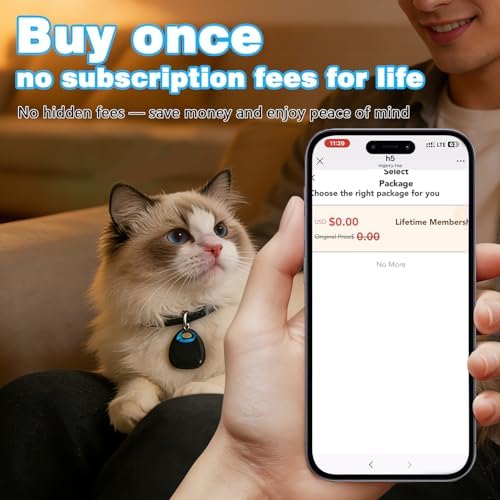 GPS Dog & Cat Tracker 1Year Replaceable Battery No SIM Card or Monthly Fees | iOS & Android App, 1-Minute Location Updates, IPX7 Waterproof, Built-In Attachment Loop for Flexible Use