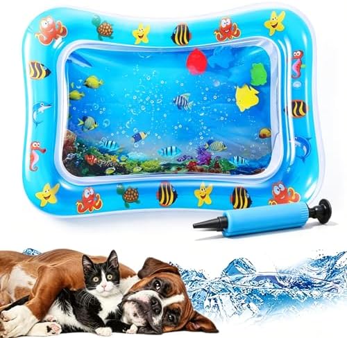 2026 Upgraded Pet Water Sensory Mats, Cat Water Mat with Floating Fish Toy, Thickened Interactive Cat Water Play Mat Toy, Leak Proof Cooling Pad for Indoor Cats Kittens Summer (#F)