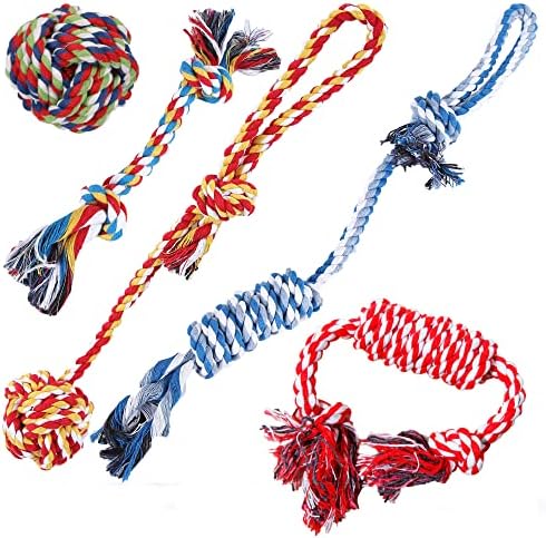 SunGrow, 5-Pack Ferret Rope Chew Teething Toys, Puppy Chew Toys & Accessories for Cage, Machine-Washable Durable Cotton Knotted Rope Dog Tug Toys for Small to Medium Breeds, 3” - 19”