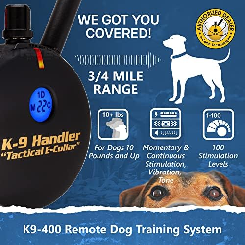 Educator K9-400 Tactical E Collar for Dog Training with Remote - 3/4 Mile Range, Waterproof, 100 Stimulation Levels, Tone or Vibration Mode, Night Light for Small, Medium & Large Dogs (33 inc)