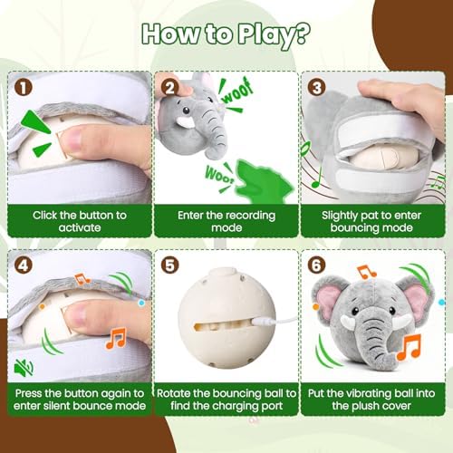 UPGRADED Interactive Dog Toys, Self Moving Dog Toy with Squeaky Bouncing Ball & Jumping Music Recording Mode, Rechargeable Vibrating Dogs Toy for Small Medium Large Dogs to Keep Them Busy (Elephant)