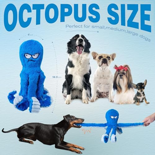 LEGEND SANDY Tough Dog Toys, Stuffed Chew Large Dog Toys to Keep Them Busy, Interactive Squeaky Tug of War Doggie Toy, Crinkle Blue Octopus | Interactive Tug of War Puppy Toys, Crinkle Stuffed Octopus for Small Medium and Large Breeds, Birthday Gift fo...