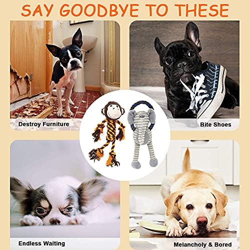 Monkey Rope Dog Toy, Plush Elephant Squeaky Dog Toy, 2 Pack