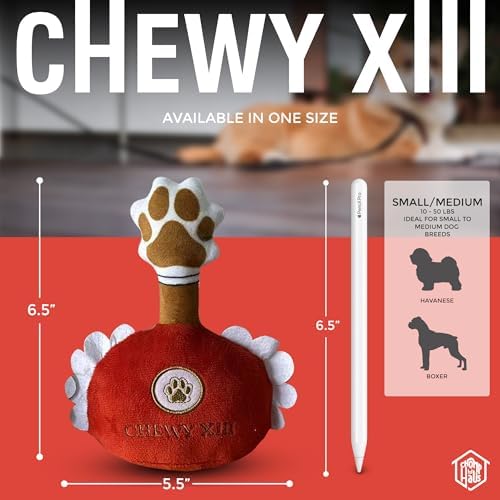 Chewy XIII – Luxurious Parody Plush Dog Toy with Squeaker, Premium Fabric, Embroidered Details, Designer-Inspired Chew Toy, Fun Gift for Medium Dogs & Dog Lovers