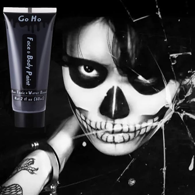 Go Ho Black and White Face Body Paint(4 oz) for Halloween Makeup,Cream Water Based White Black Vampire Skeleton Clown Face Painting for Adults Children SFX Makeup Cosplay Costumes