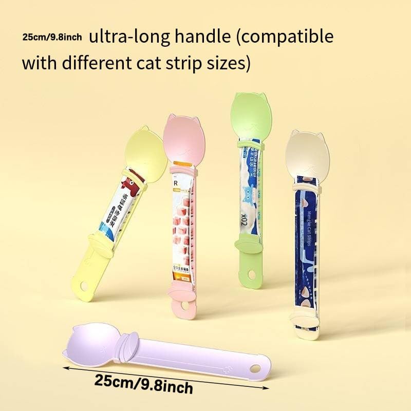 Cat Strip Feeder Spoon - Squeeze & Lickable Treat Dispenser for Wet Food, Multi-Purpose Pet Food Can Accessory (Assorted Colors) (Beige+Pink+Yellow)