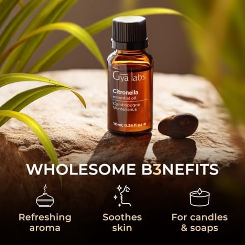 Gya Labs Citronella Essential Oil for Diffuser – 0.34 Fl Oz – Premium Grade Essential Oils for Diffuser, Aromatherapy, Hair Care, Skin Care, Body, Massage & DIY Candle Making Scents