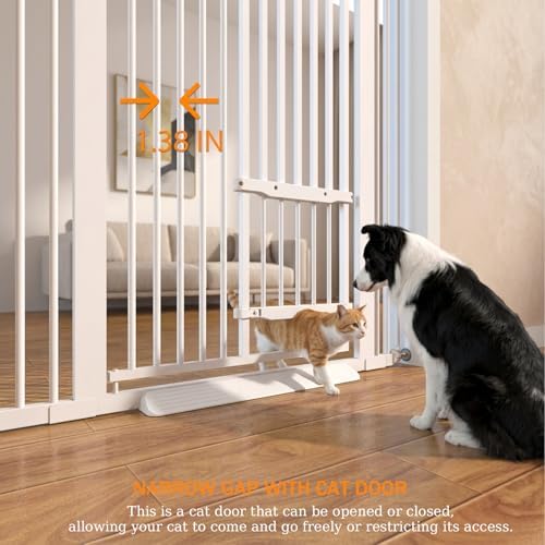 55.11" Extra Tall Cat Gate 29.5-40.6 Wide Pat Gate with Small Cat Door Safety Pet Gate NO Drilling Pressure Mount Kit for Cats and Dogs Indoor Doorways liveing Room Bedroom
