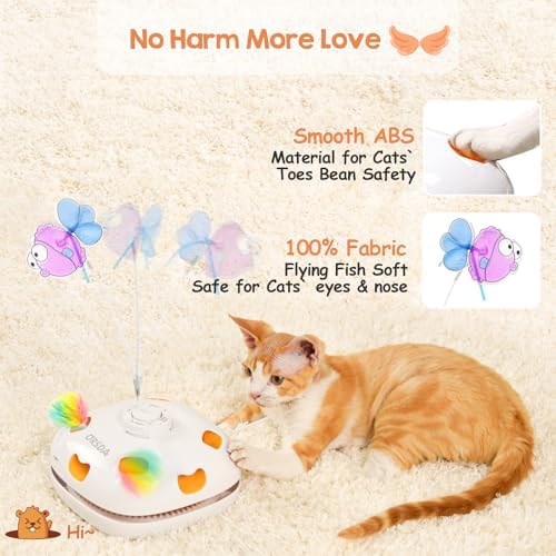 ORSDA Cat Toys for Indoor Cats, 5 in 1 Interactive Automatic Kitten Toys Rechargeable Electric Hide and Seek, Moving Feather, Whack-A-Mole, Spin Flying Teaser Wand Exercise Kicker, Gifts for Cat