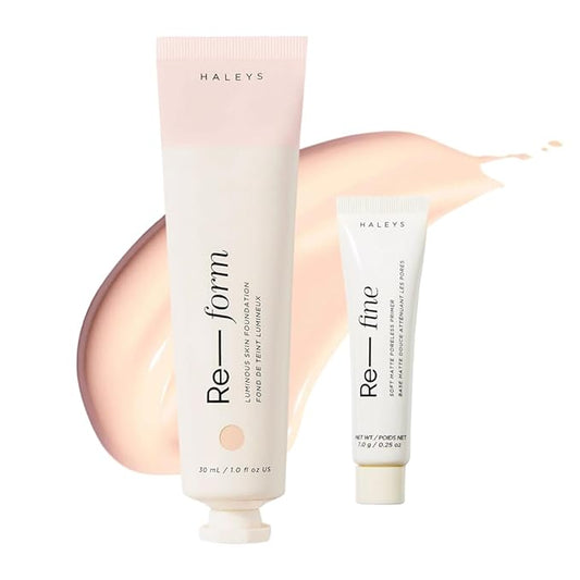 HALEYS Re-form Luminous Skin Foundation+Re-fine Primer 0.25oz, VEGAN, Blurs, Conceals, Blendable, Buildable Med-Full Coverage, Weightless, Oil-free, All-Day Wear, Hyaluronic Acid, All skin types(1.75)