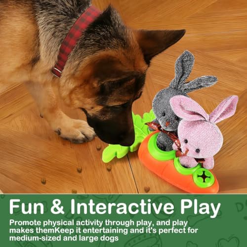 1 Pack Carrot Shaped Dog Hide Food Toy, Interactive Snuffle Foraging Puzzle Treat Dispenser, Tough TPR Dental Chew Toy, Reduce Anxiety Boredom for Medium Large Dogs 25-80 Lbs
