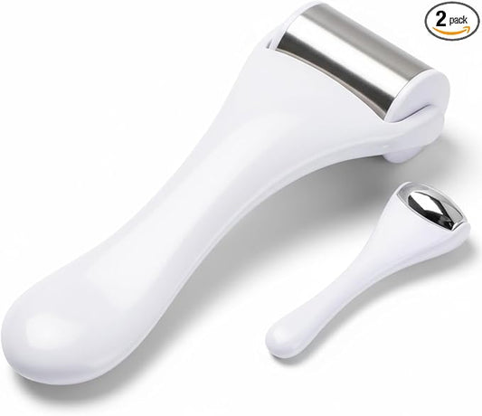 Tondiamo 2 Pcs Muscle Roller Gift Fascia Stick Cellulite Face Muscle Body Massage Roller Massage Tool for Relief Neck Arm Back Leg Body Deep Release(White,Metal)