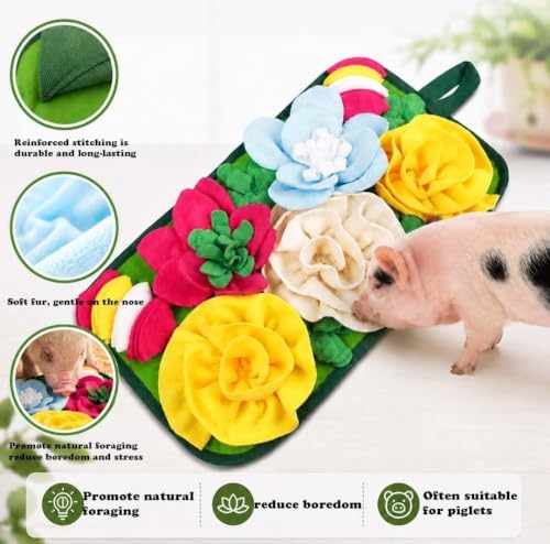 Pig Foraging Mat for Mini Pigs, Pig Toys for Mini Pigs with Snuffle Feeding Pad and Chewable Enrichment Features, Interactive Treat Seeking Activity Toy for Pet Pigs, Farm Pigs and Small Animals