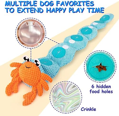 AWOOF Hermit Crab Shape Squeaky Dog Chew Toys - Interactive Snuffle Toys for Small & Medium Dogs, Release Stress & Train Natural Foraging Instincts