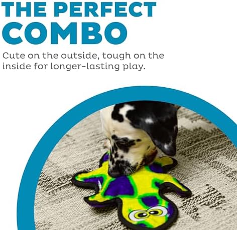 Outward Hound Durablez Medium Gecko Stuffing-Free Squeaky Plush Dog Toy for Puppies & Dogs - Interactive, Soft Yet Tough, No Mess, Jumbo Squeaker, Long-Lasting Play, 13.75 inch, Multicolor
