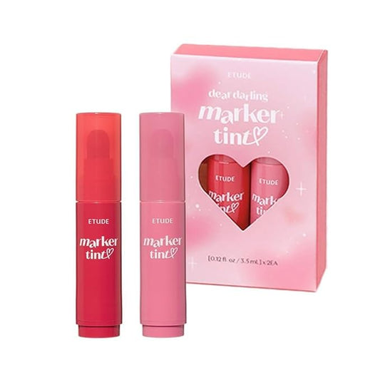 ETUDE Dear Darling Marker Tint Raspberry Pop+Mono Plum set (2 pcs) | Hydrating & Long Lasting Lip Stain | High Pigmented Lip Maker with Easy Drawing Tip | Korean Daily Lip Tint, Korean Makeup, Kbeauty