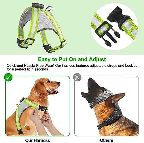 Visinite LED Dog Harness, USB Rechargeable Light Up Dog Vest, 2 Illuminate Modes Glow in The Dark Dog Harness, Adjustable Lighted Pet Harness Light for Night Walking Safety (Green, M)