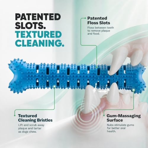 Dog Teeth Cleaning Toy | Treat-Dispensing Dog Dental Chew Toy | Rubber Bristles & Floss Slots Clean Teeth, Gums, Tongue | For Small Dogs/Puppies