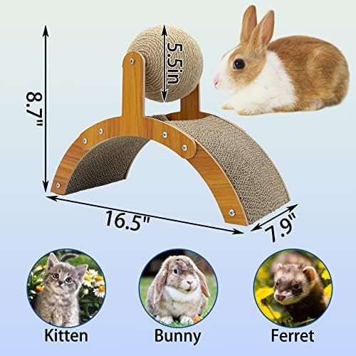 Fhiny Rabbit Scratch Toy, Natural Sisal Rabbit Scratching Ball with Cardboard Pad 2-in-1 Bunny Claw Scratcher Interactive Toys Nail Scratching Post for Indoor Pets Kittens Ferrets Small Animals
