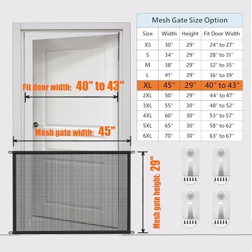 Cupount Dog Screen Mesh Gate for House, Stairs and Doorways, 29 x 45 in | Easy to Install with No Drilling, Fits 40-43 in Openings, Indoor Pet Barrier for Dogs and Puppies