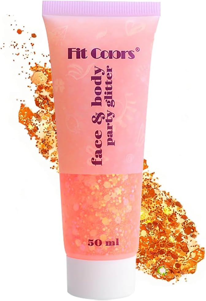 Orange Face Body Hair Glitter Gel for Women and Kids, Monochrome Holographic Mermaid Sequins Chunky Glitter Paint Makeup for Mardi Gras Halloween Festival Rave Outfits Accessories, 1.7oz, #11