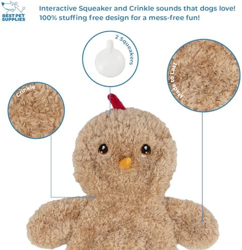 Best Pet Supplies Interactive Squeaky Dog Toy - Baby Chicken, Khaki | Stuffing Free Body, Soft, Squeaks & Crinkles, No Mess, Perfect for Moderate Chewers, Toss and Fetch Play