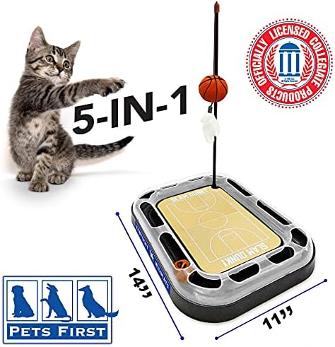Cat Scratch Toy NCAA Kentucky Wildcats Reversible Basketball Court Felt/Cardboard Cat Scratcher Toy. Interactive Cat Ball Bell in Tracks. 6-in-1 CAT Toy: Cat Wand Poll, Catnip-Filled Plush Basketball