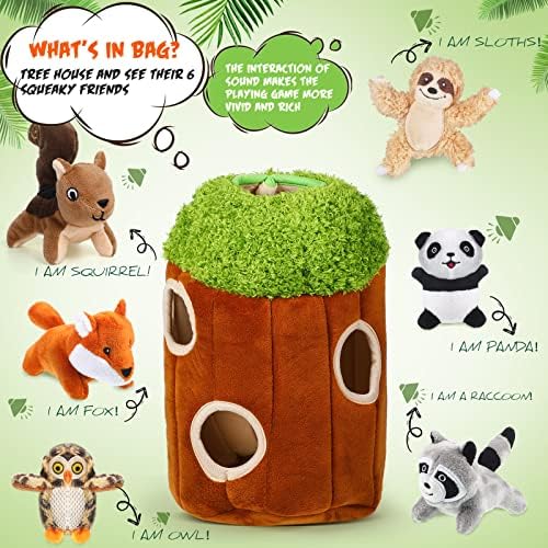 Skylety 7 Pieces Hide and Seek Dog Toys Activity Puppy Chew Squeaky Toys Plush Stuffing Woodland Stuffing with Squeakers for Small Medium Pets Dogs Puppy Gift(Cute,Medium)