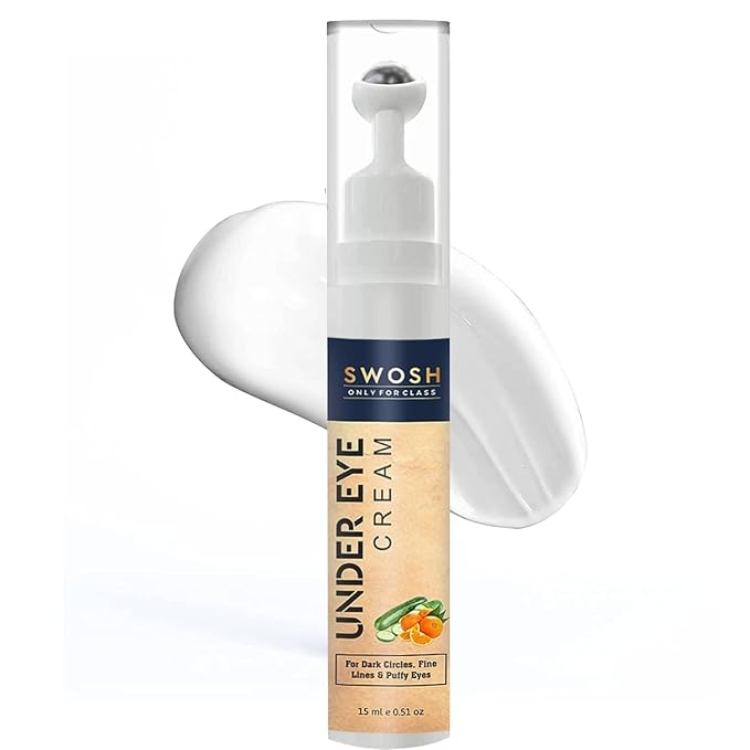 SWOSH Roll-On Under Eye Cream 15ml | Reduces Dark Circles, Puffiness & Fine Lines | Cooling Metal Roller for Easy Application | Lightweight Under Eye Gel for Men & Women | Daily Eye Care