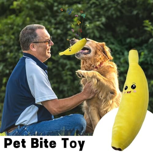 Plush Banana Dog Toy-Squeaky Soft Cotton Chew,Interactive Puppy Play Toy