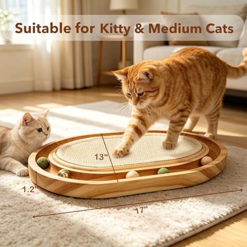Cat Scratcher Toy with Ball Track, Kitten Interactive Toy, Natural Sisal Cat Scratch Pad for Indoor Cats, Sturdy Solid Wood Frame, Physical Exercise for Kitty & Medium Cat