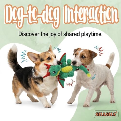 Original Dinosaur Dog Toy - Soft Plush Dog Toys for Small Medium Large Dogs（13.78''） - Cute Dog Squeak Toys with 5 Crinckle Papers & 2 Squeakers (Green)