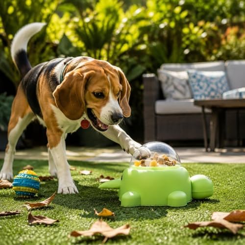 Interactive Puzzle Feeder Turtle Snack Dispenser Food Puzzle Slow Feeder Pet Toy Design with Press and Paw Action to Release Treats Suitable for Cats Dogs Home Play Feeding Routine
