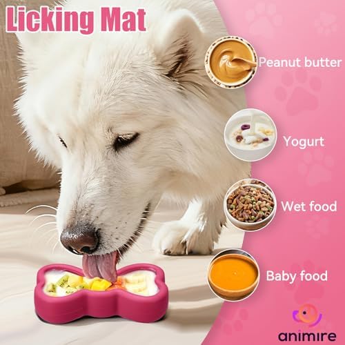 Lick Mat for Dogs, Animire Anti-Spilled Bow Tie Lick Bowls for Anxiety Relief, Silicone Slow Feeder Licking Pad with Suction Cups, Freezeable Dog Enrichment Toy for Boredom and Distraction(Rose,S)