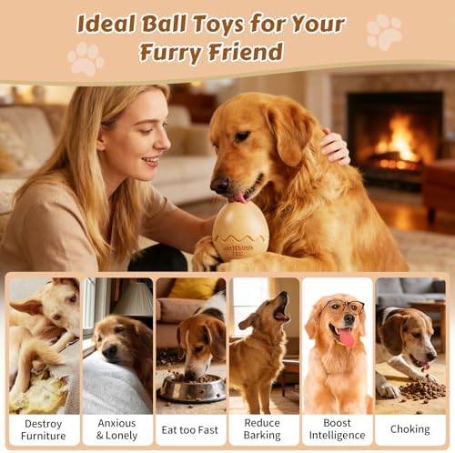 Dog Fillable Toy 3 in 1 Interactive Dog Toys Freeze Lick Summer Cooling Toy Enrichment Treat Dispensing Chew Toy Stuffable Puzzle Slow Feeder for Medium Small Dogs Easy to Clean (Egg-Beige)