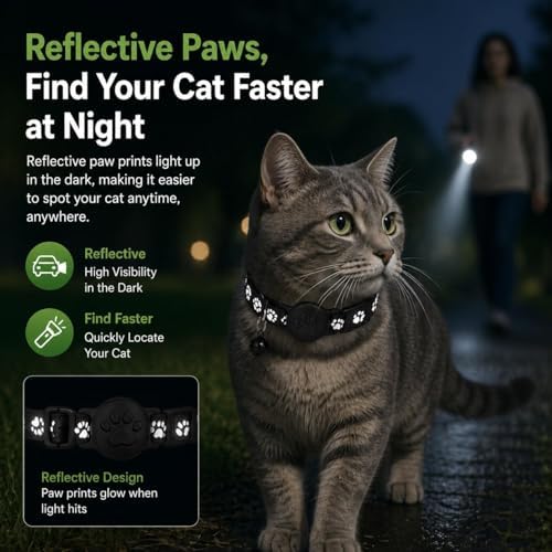 GPS Tracker for Cats, Cat Collar with Tracker for Android Users – No Monthly Fee, Google Find Hub Cat GPS Tracker Collar, IP67 Waterproof, Replaceable Battery Lasts 1 Year (Not Standalone GPS) (Black)