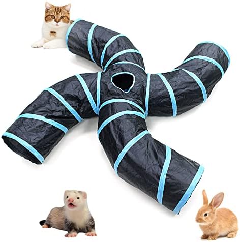 Bemodst Collapsible S-Shape Cat Tunnels - 4 Way Interactive Maze Toy for Kitten, Rabbit, Ferret