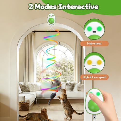 Interactive Cat Toys for Indoor Cats,Electric Flying Bird & Mouse Wand Teaser, Automatic Hanging Door Frame Chase/Hunt/Exercise Stimulate Feather Cat Toy for Bored Indoor Adult & Kitten (Green)